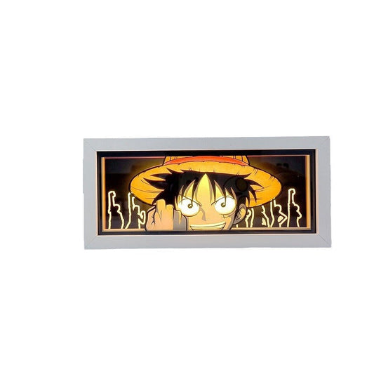Anime Paper Sculpture One Piece Luffy Lamp – Japanese Comic Paper-Cut Desktop Ornament, Two-Dimensional Handmade Photo Frame Light, Unique Anime Peripheral Gift for Fans