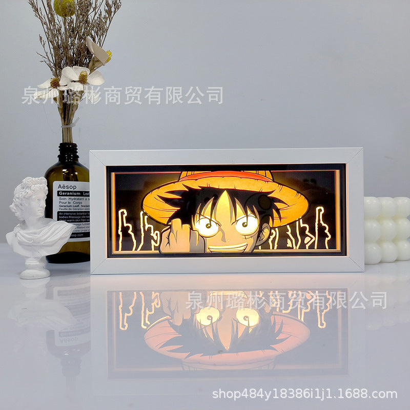 Anime Paper Sculpture One Piece Luffy Desktop Ornaments Paper-cut Lamp Japanese Comic Photo Frame Lamp Two-dimensional Peripheral Hand-made Gifts
