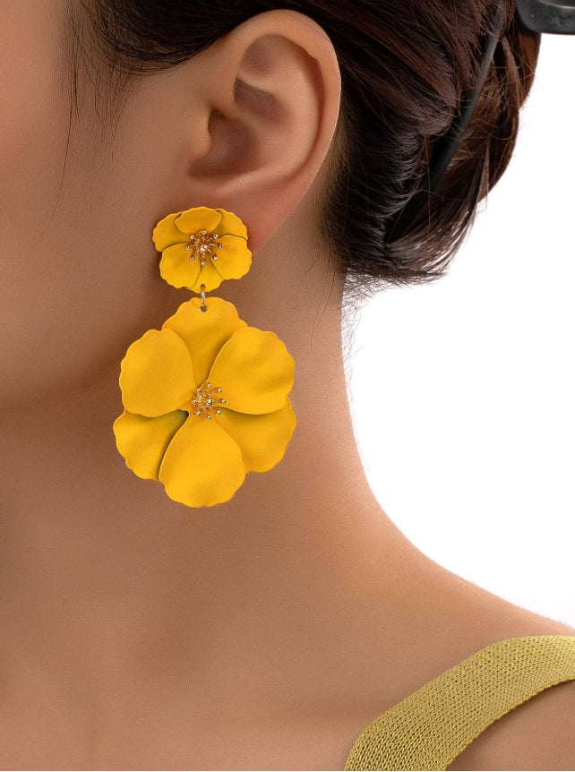 1pair Metal Asymmetrical Multilayer Flower Shaped Drop Earrings, Colorful, Great For Date Gifts Valentines,Mom,Mother,Mother's Day,Gift