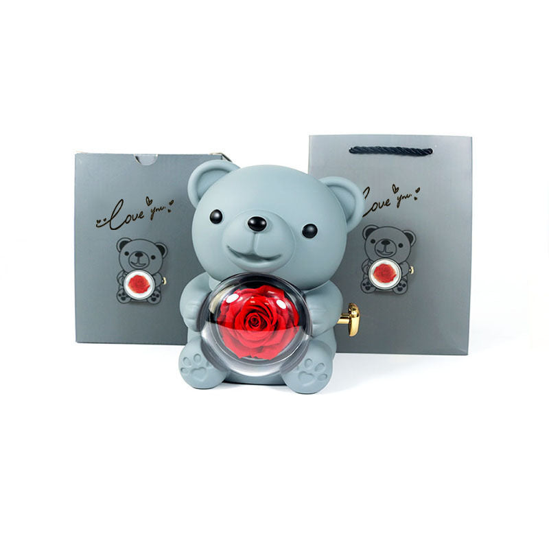 Eternal Rose Teddy Bear Gift Box with Necklace – Rotating Rose Jewelry Box for Women, Girlfriend, Anniversary, Wedding & Valentine’s Day Gifts