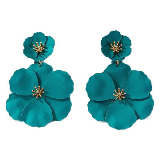 1pair Metal Asymmetrical Multilayer Flower Shaped Drop Earrings, Colorful, Great For Date Gifts Valentines,Mom,Mother,Mother's Day,Gift