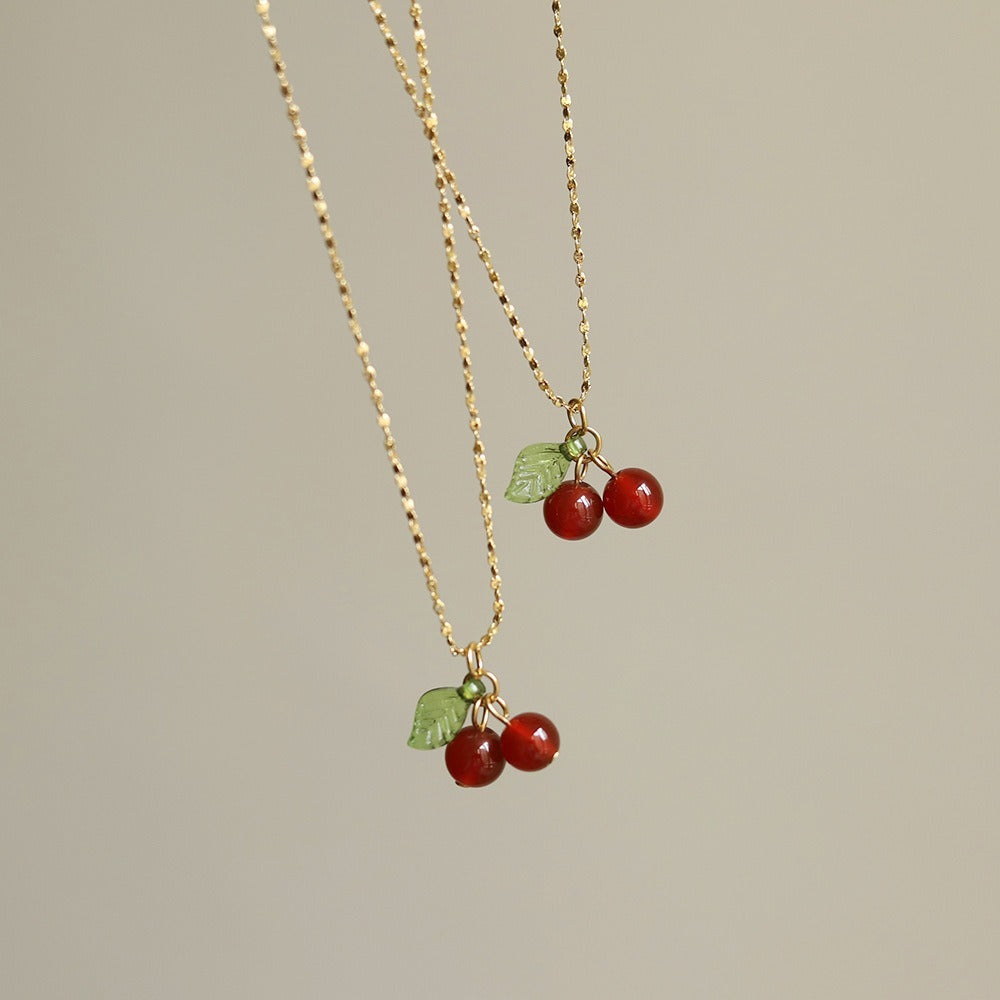 Cherry Blueberry Cherry 18K Gold Titanium Steel Necklace