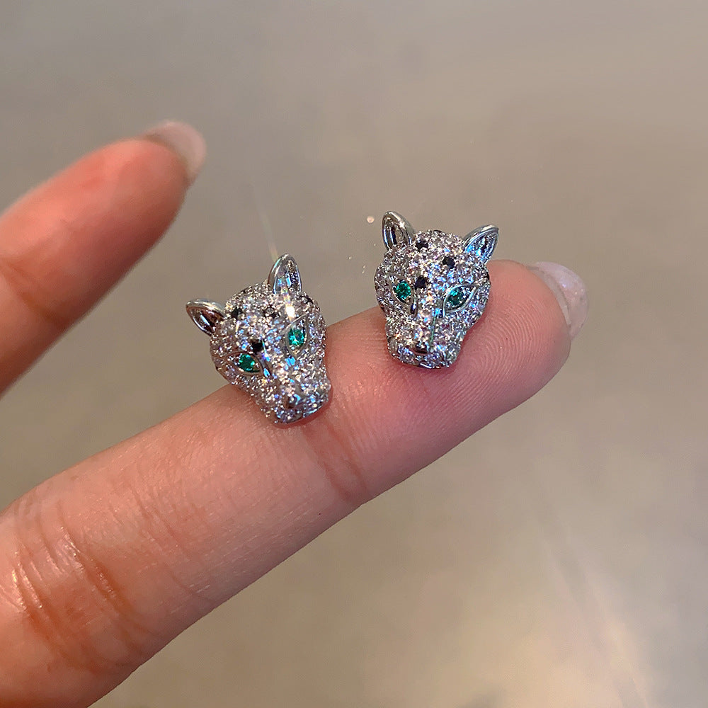 925 Silver Needle Leopard Head Zircon Earrings for Women – Luxury Animal Design Statement Jewelry