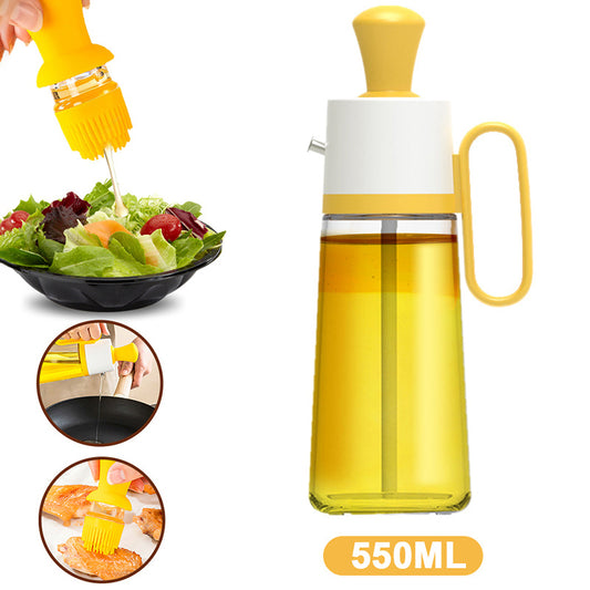 2 In 1 Oil Dispenser with Silicon Brush BBQ Oil Spray Glass Bottle Silicone for Barbecue Cooking Seasoning Bottle Kitchen Gadgets