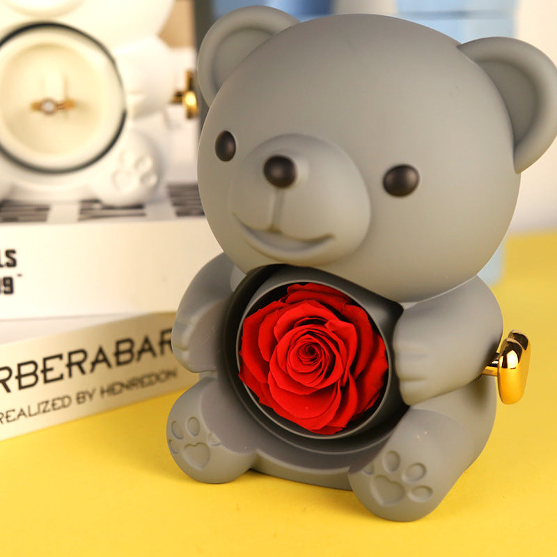Eternal Rose Teddy Bear Gift Box with Necklace – Rotating Rose Jewelry Box for Women, Girlfriend, Anniversary, Wedding & Valentine’s Day Gifts