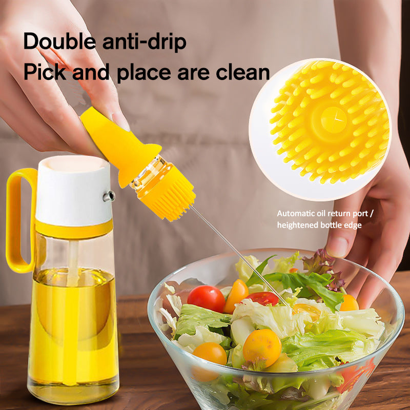 2 In 1 Oil Dispenser with Silicon Brush BBQ Oil Spray Glass Bottle Silicone for Barbecue Cooking Seasoning Bottle Kitchen Gadgets