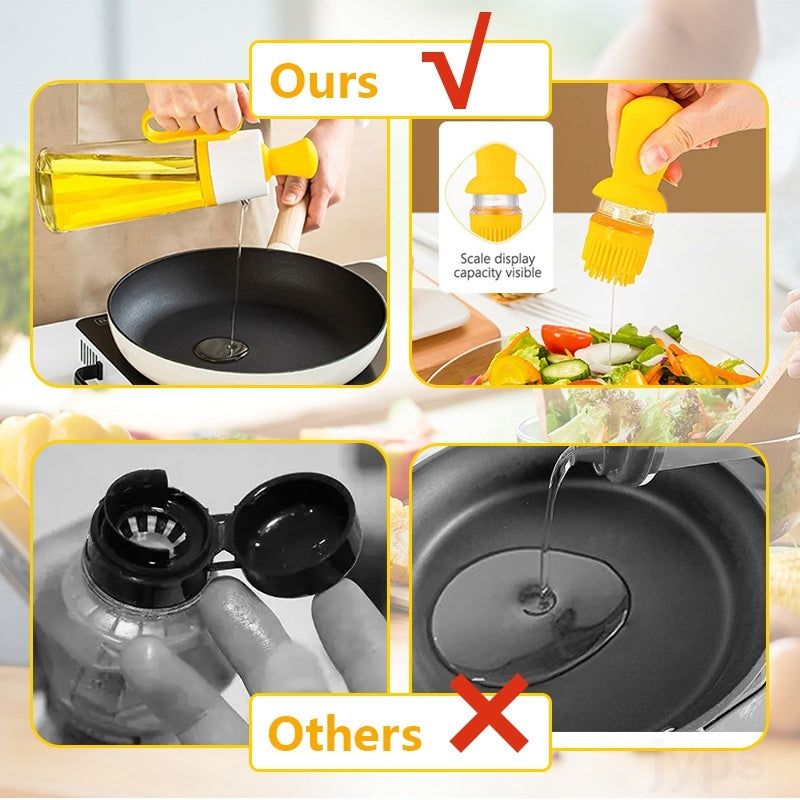 2 In 1 Oil Dispenser with Silicon Brush BBQ Oil Spray Glass Bottle Silicone for Barbecue Cooking Seasoning Bottle Kitchen Gadgets