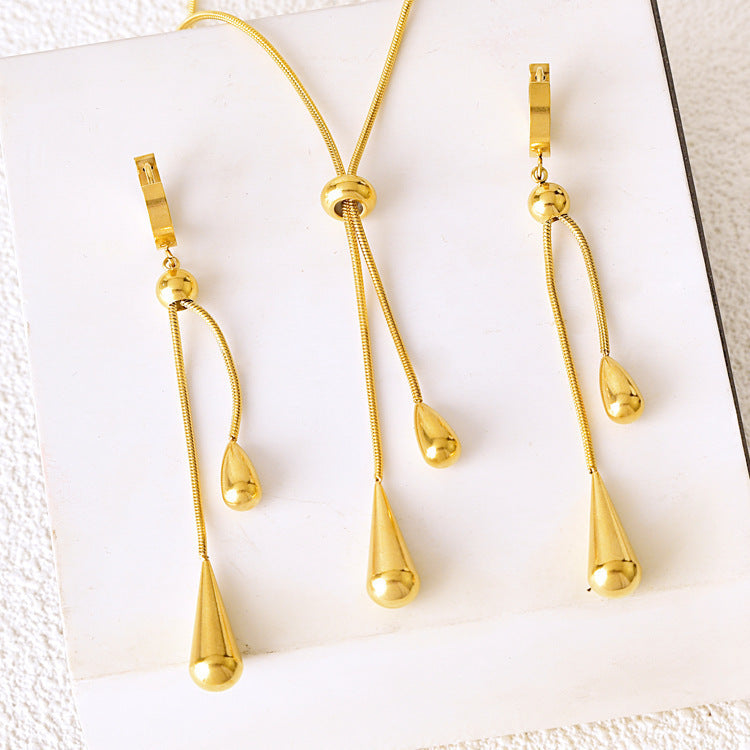 1pc Stainless Steel Retro Minimalist High-End Metallic Water Drop Pendant Necklace