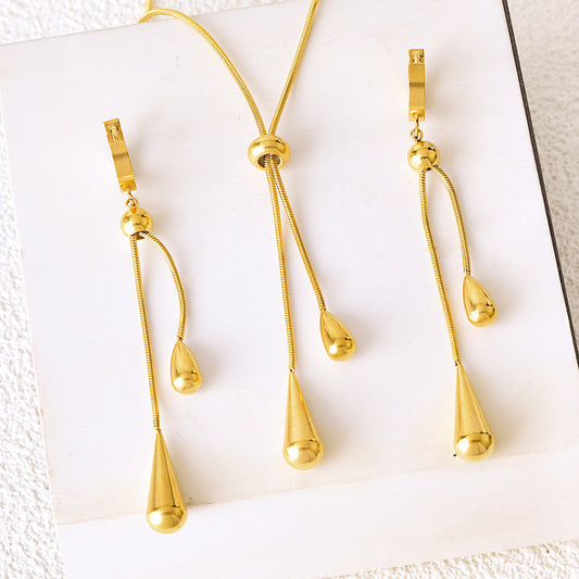 1pc Stainless Steel Retro Minimalist High-End Metallic Water Drop Pendant Necklace